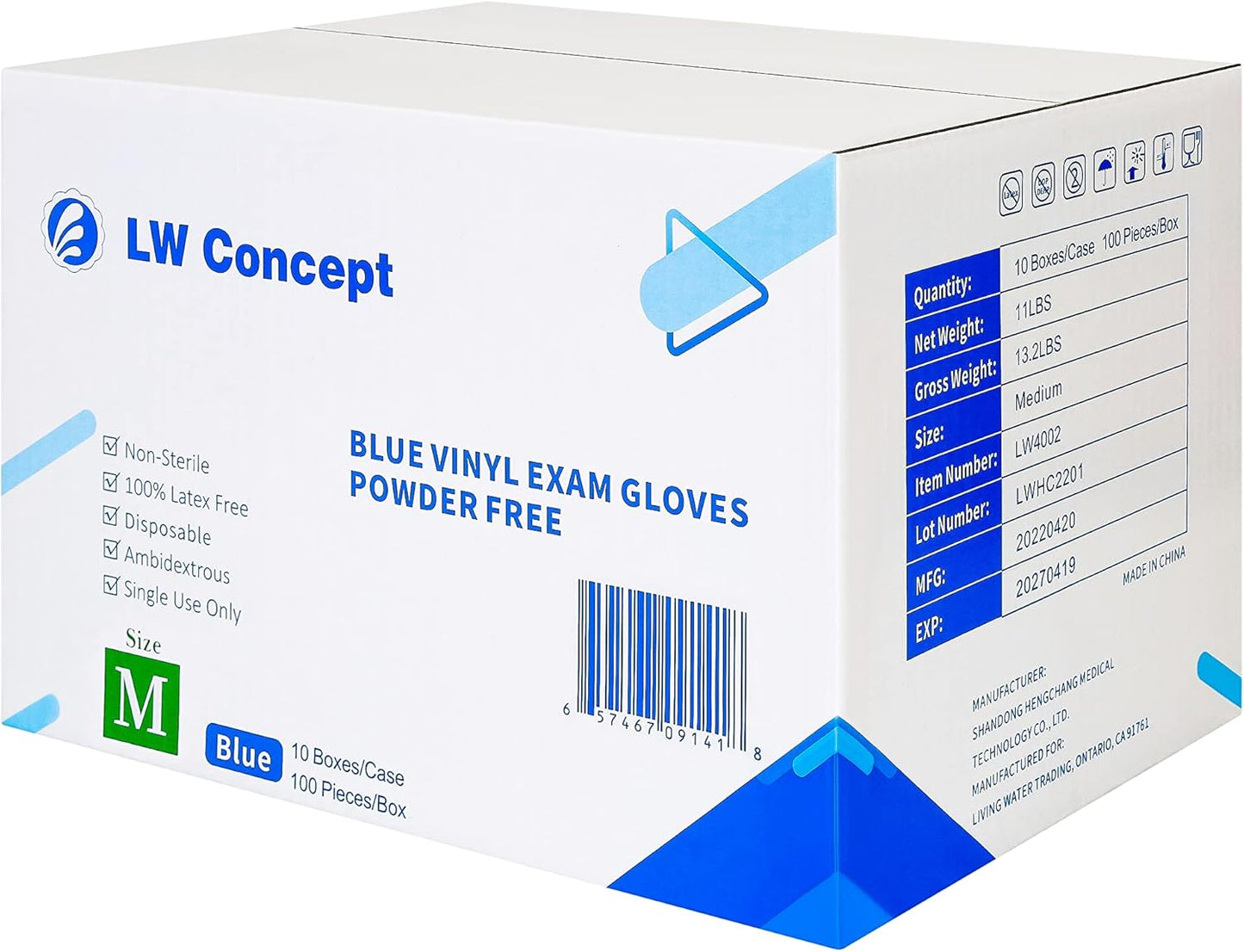 LW Concept Vinyl Exam Gloves - Latex-Free, Powder-Free, Non-Sterile