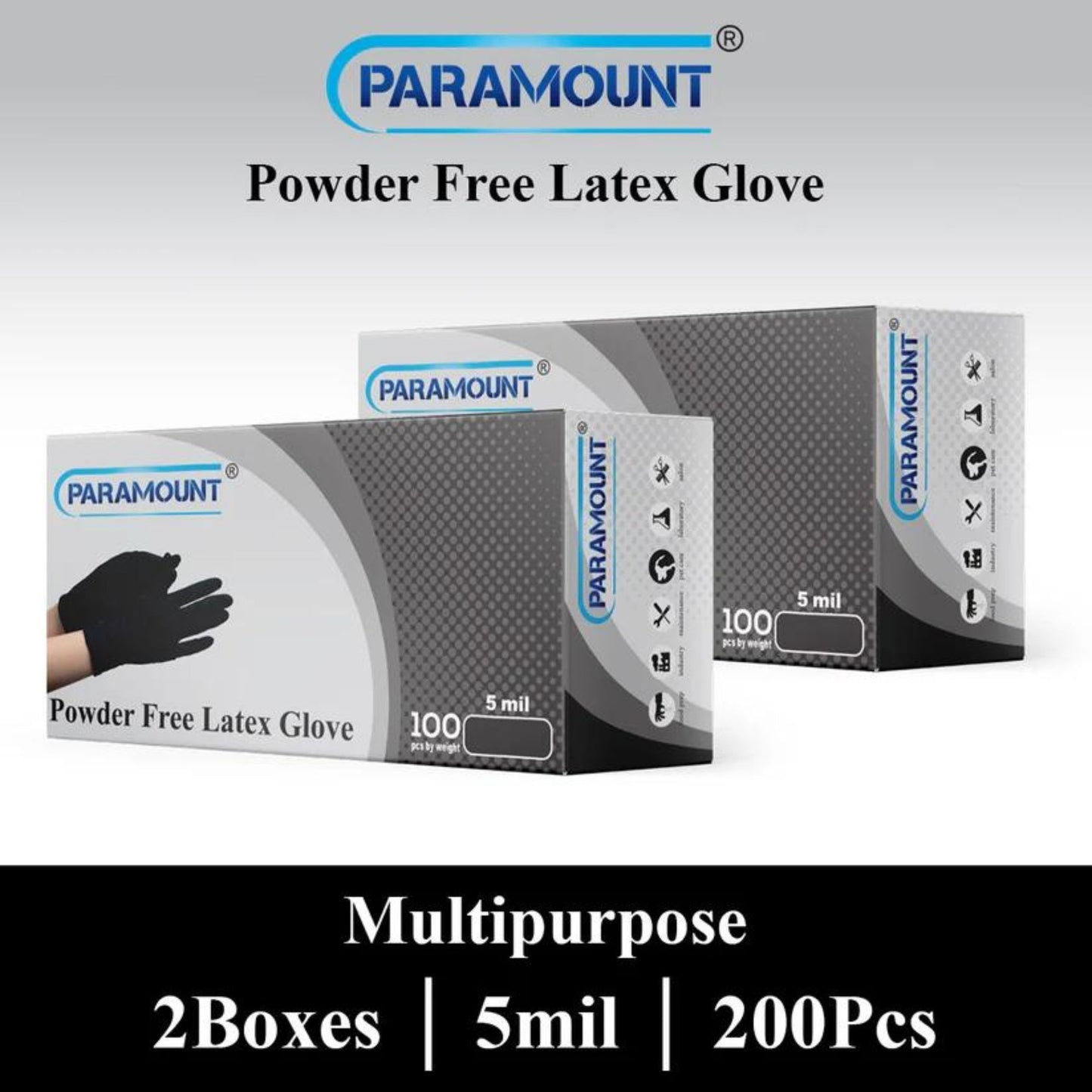 PARAMOUNT® Black Latex Disposable Gloves | 5mil Exam Gloves | Powder Free Gloves