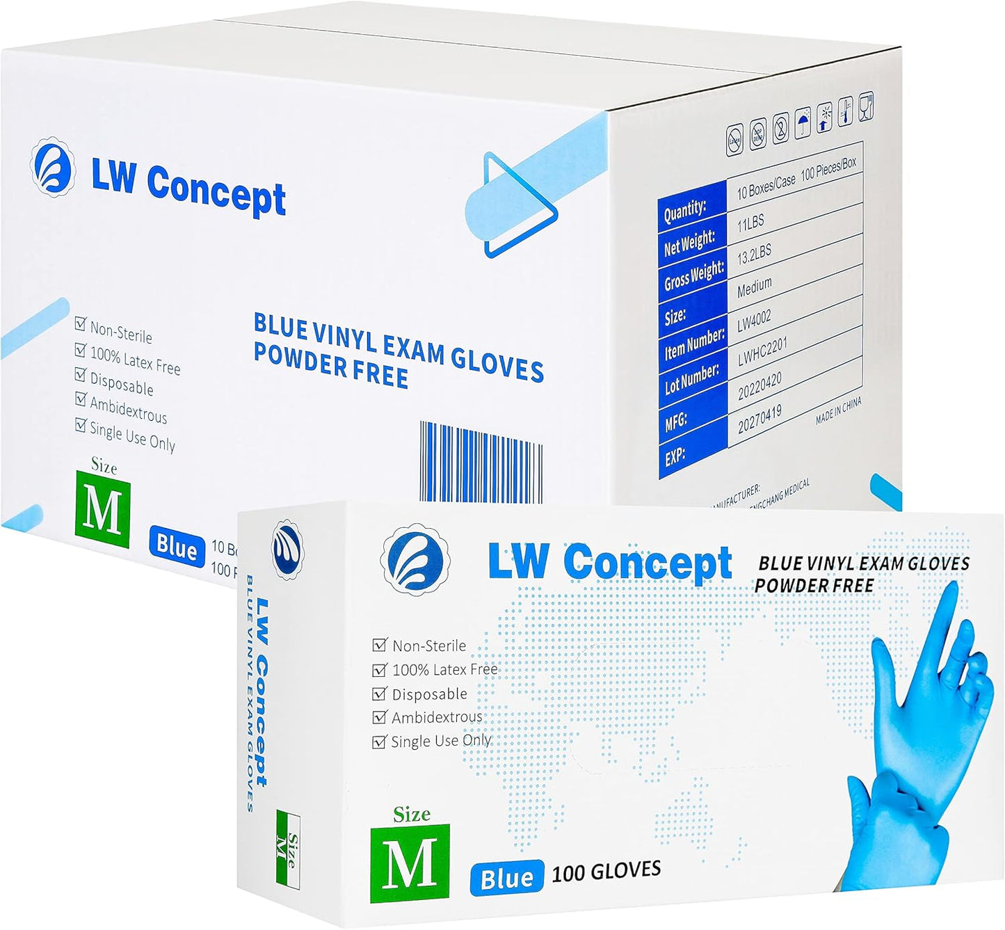 LW Concept Vinyl Exam Gloves - Latex-Free, Powder-Free, Non-Sterile