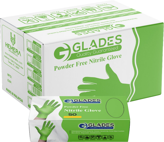 GLADES HEAVY DUTY GREEN INDUSTRIAL NITRILE GLOVES 8 MIL DIAMOND GRIP POWDER FREE