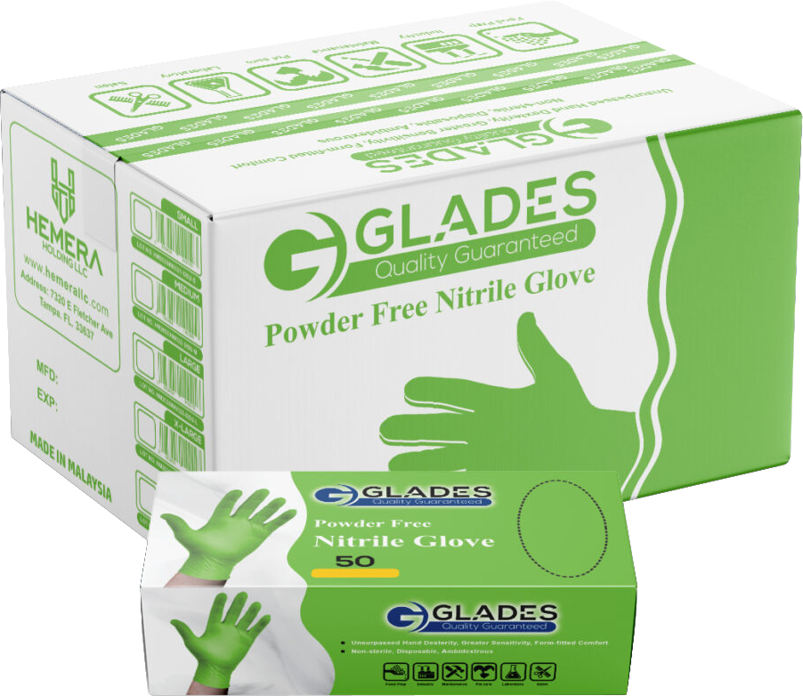 (WHOLESALE) GLADES HEAVY DUTY GREEN INDUSTRIAL NITRILE GLOVES 8 MIL DIAMOND GRIP POWDER FREE