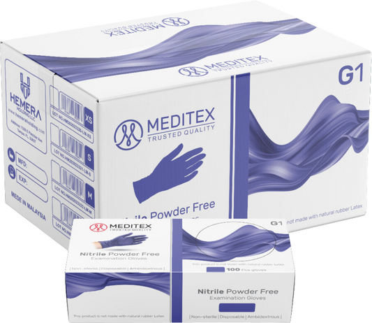 MEDITEX® (G1) DISPOSABLE EXAM NITRILE GLOVES VIOLET BLUE COLOR POWDER FREE LATEX FREE 4MIL