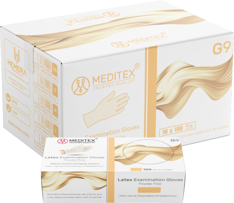 (WHOLESALE) MEDITEX (G9) DISPOSABLE EXAM POWDER FREE LATEX GLOVES WHITE COLOR 5MIL