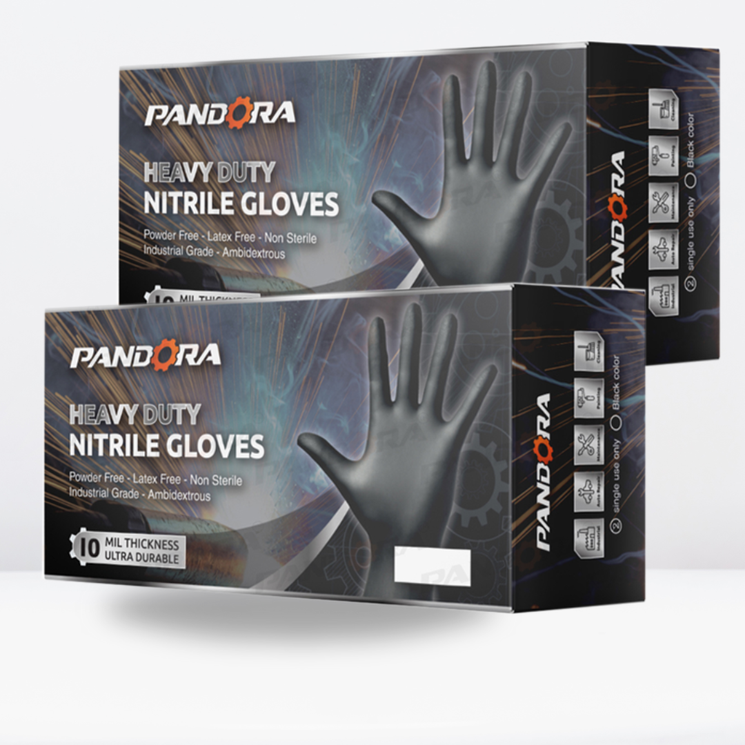 PANDORA™ Black Nitrile Gloves | 10mil Heavy Duty Gloves | Powder Free Gloves