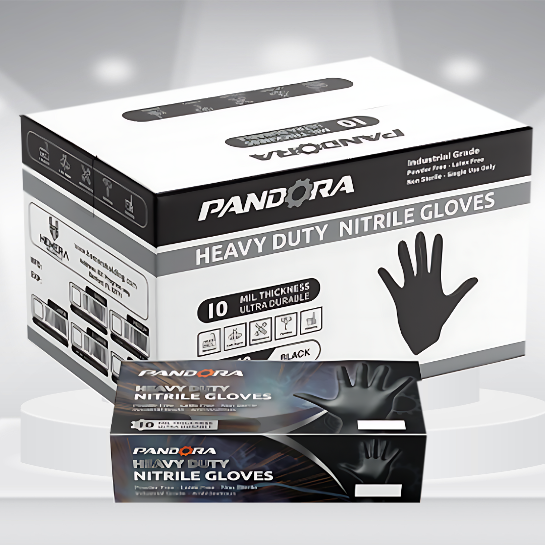 PANDORA™ Black Nitrile Gloves | 10mil Heavy Duty Gloves | Powder Free Gloves