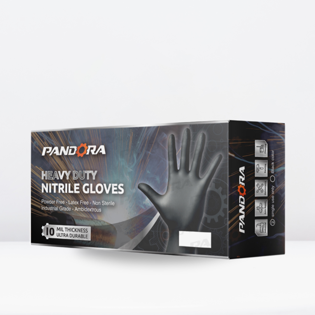 PANDORA™ Black Nitrile Gloves | 10mil Heavy Duty Gloves | Powder Free Gloves