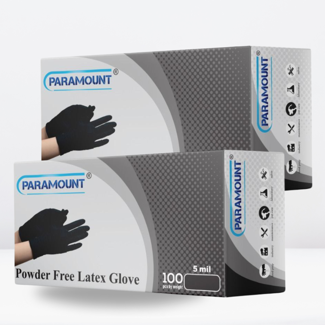 PARAMOUNT® Black Latex Disposable Gloves | 5mil Exam Gloves | Powder Free Gloves