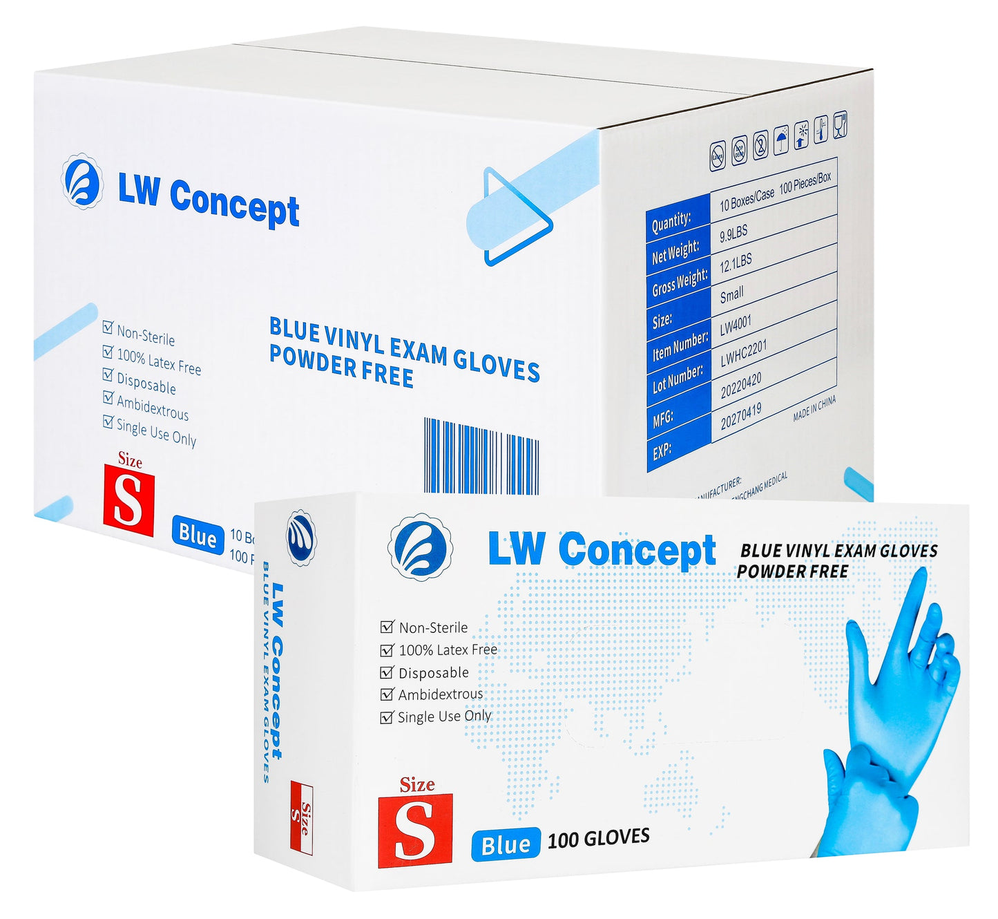 LW Concept Vinyl Exam Gloves - Latex-Free, Powder-Free, Non-Sterile