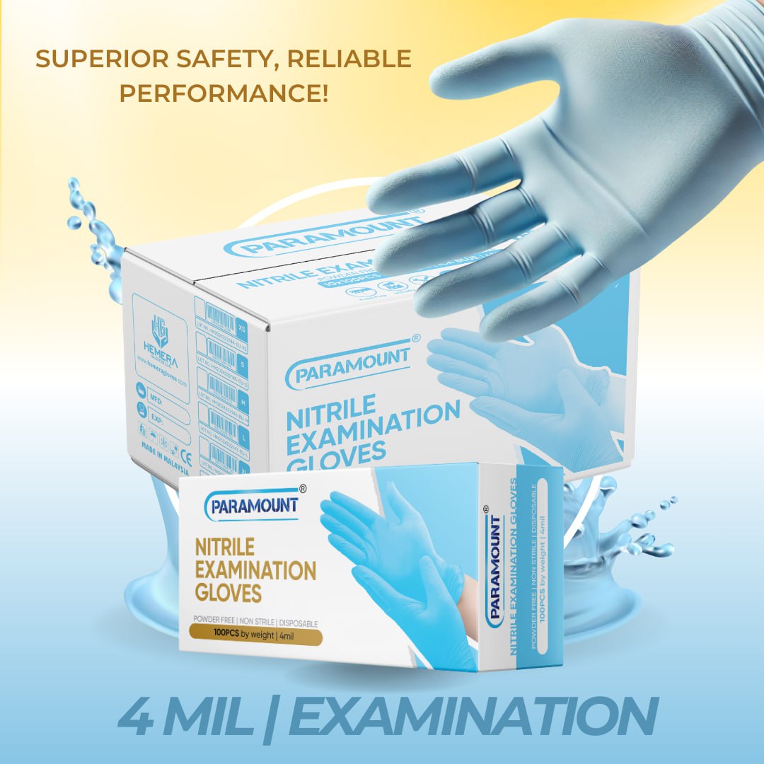 PARAMOUNT® Ice Blue Nitrile Gloves | 4mil Exam Gloves | Powder Free Gloves