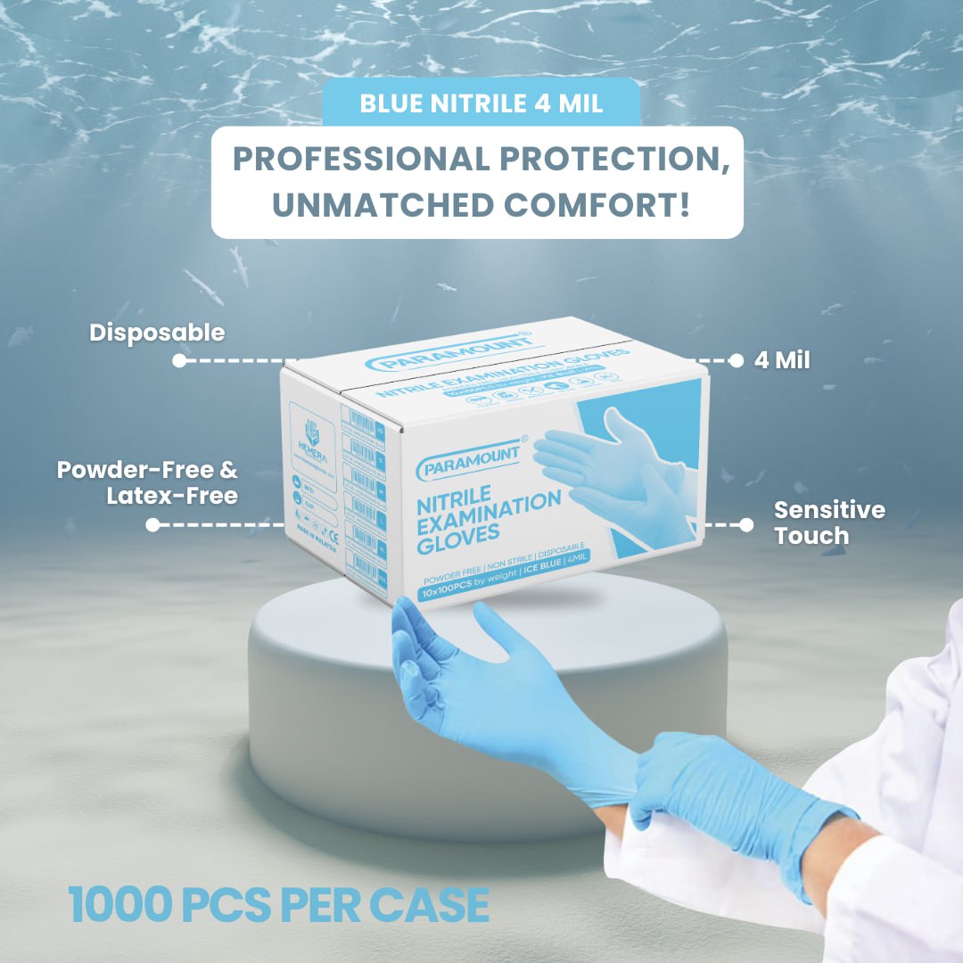 PARAMOUNT® Ice Blue Nitrile Gloves | 4mil Exam Gloves | Powder Free Gloves