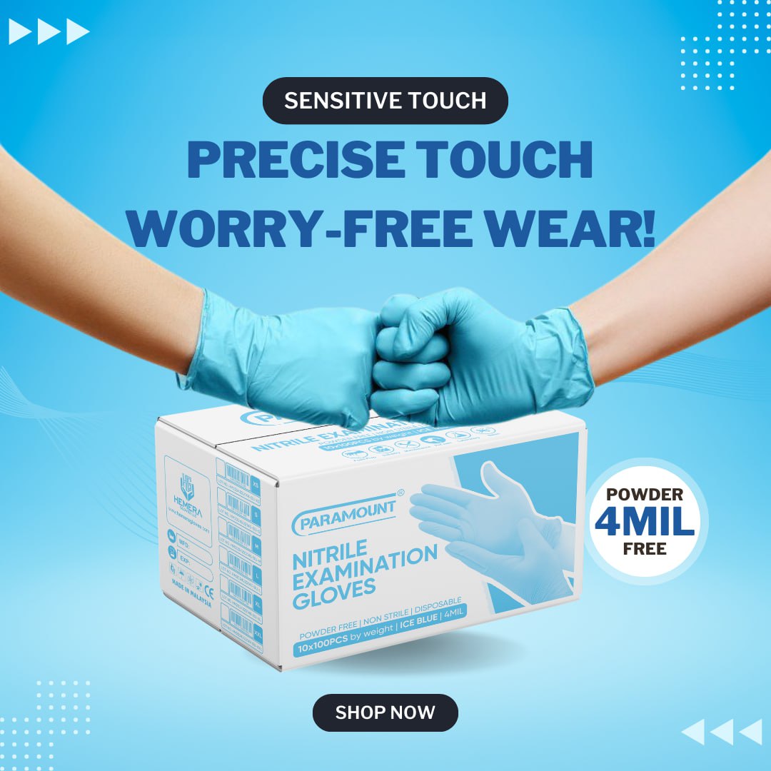 PARAMOUNT® Ice Blue Nitrile Gloves | 4mil Exam Gloves | Powder Free Gloves