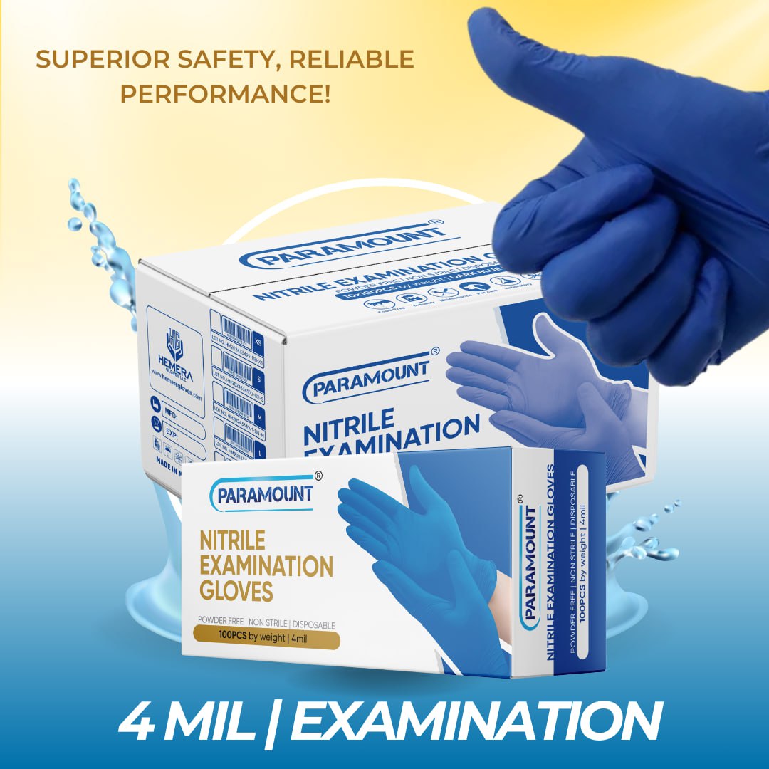PARAMOUNT® Indigo Blue Nitrile Gloves | 4mil Exam Gloves | Powder Free Gloves