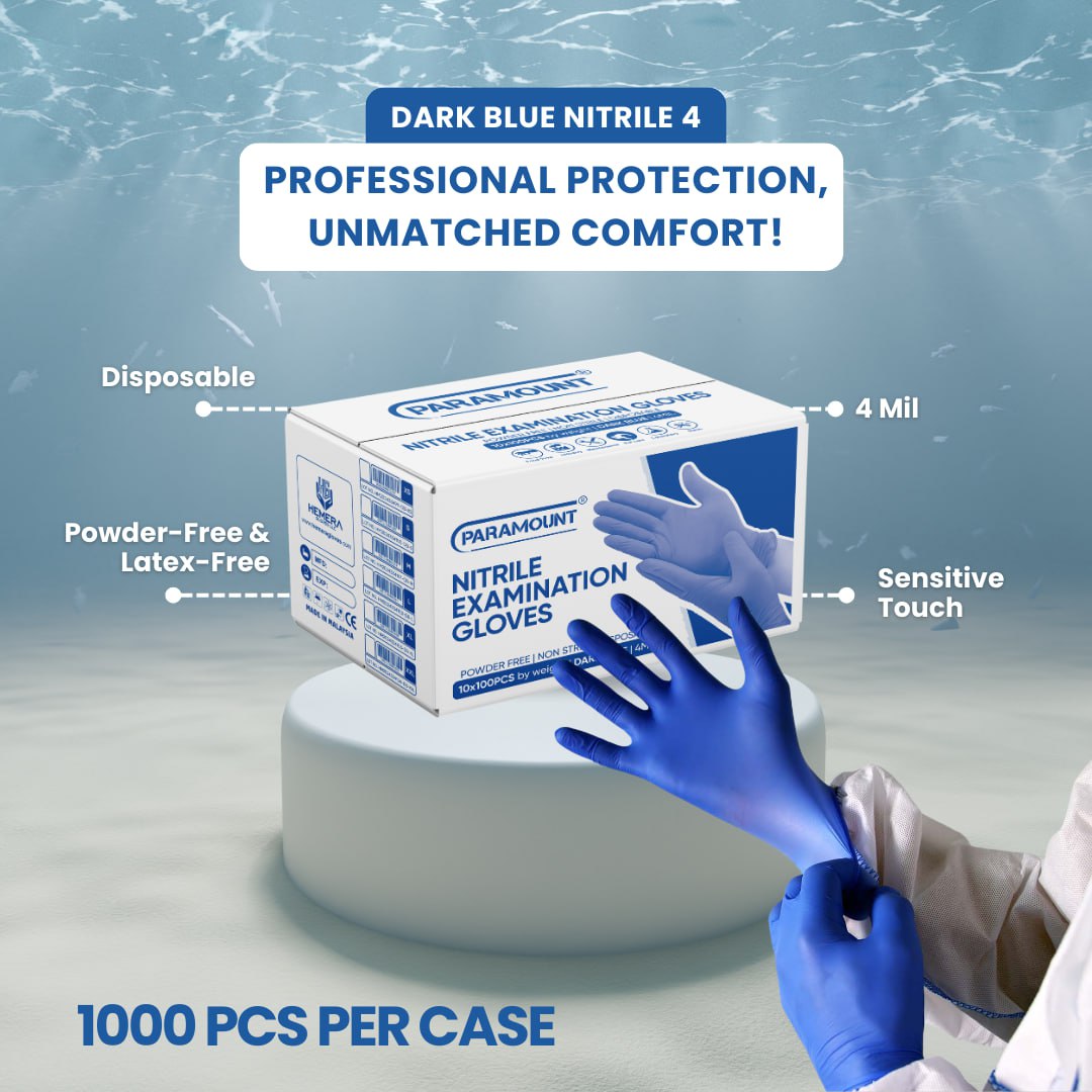 PARAMOUNT® Indigo Blue Nitrile Gloves | 4mil Exam Gloves | Powder Free Gloves