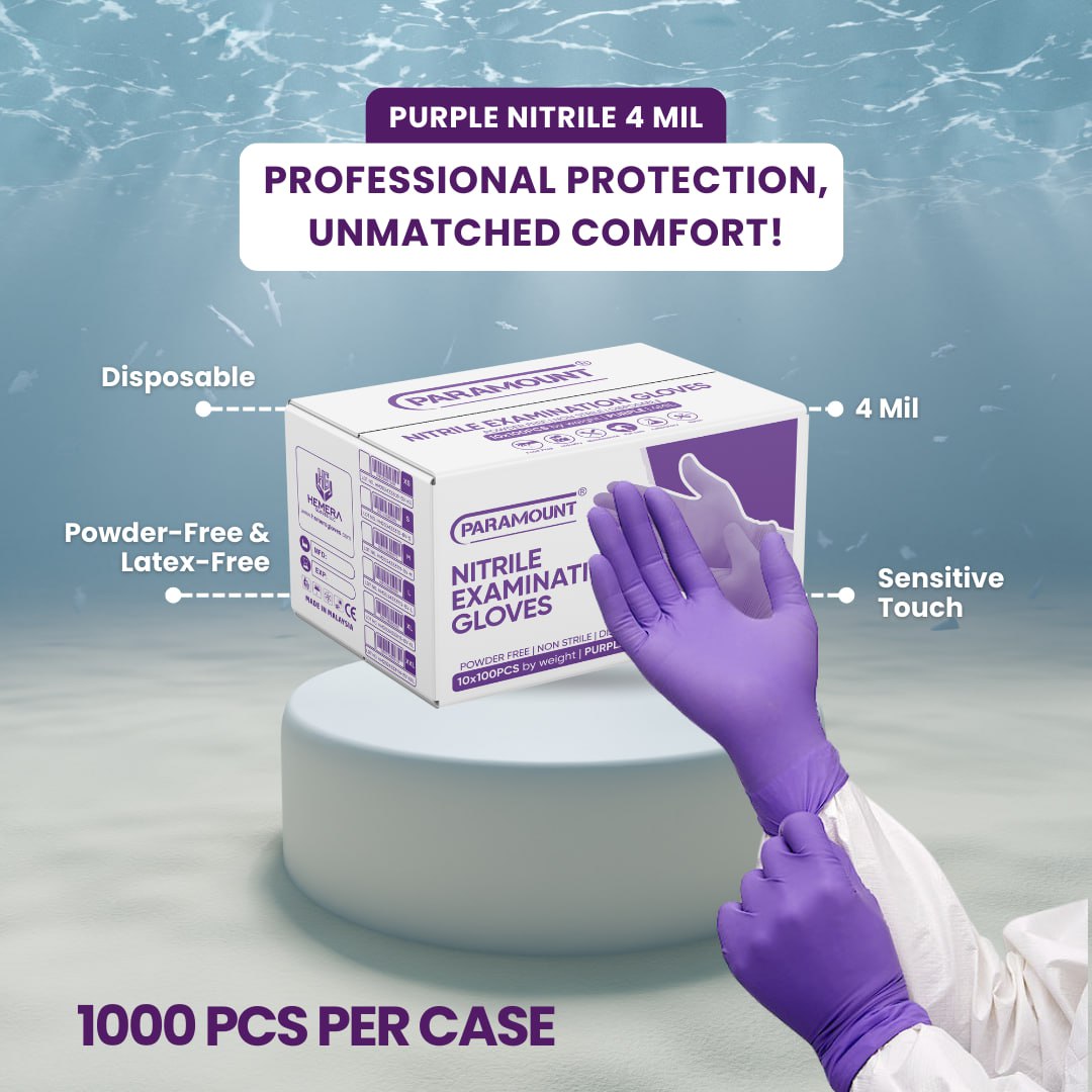 Paramount® Purple Nitrile Gloves | 4mil Exam Gloves | Powder Free Gloves