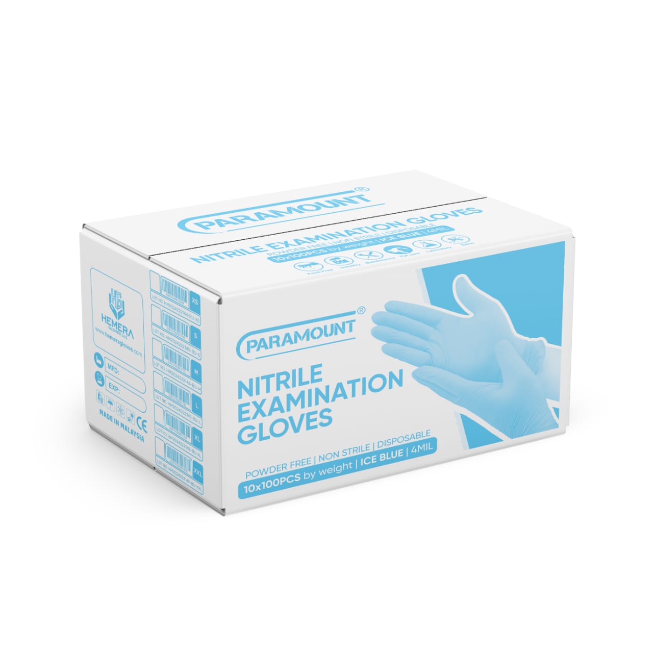 PARAMOUNT® Ice Blue Nitrile Gloves | 4mil Exam Gloves | Powder Free Gloves