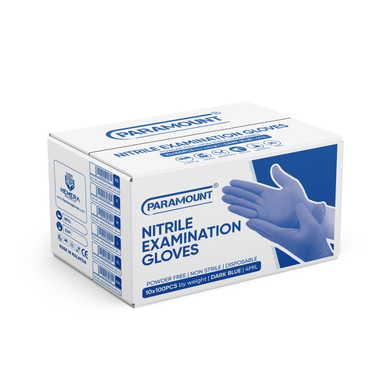 PARAMOUNT® Indigo Blue Nitrile Gloves | 4mil Exam Gloves | Powder Free Gloves