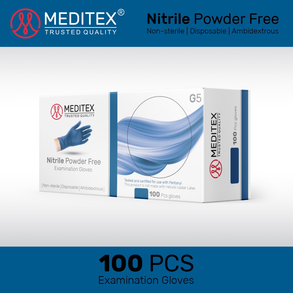 MEDITEX® (G5) DISPOSABLE EXAM NITRILE GLOVES DARK BLUE POWDER FREE LATEX FREE 4MIL
