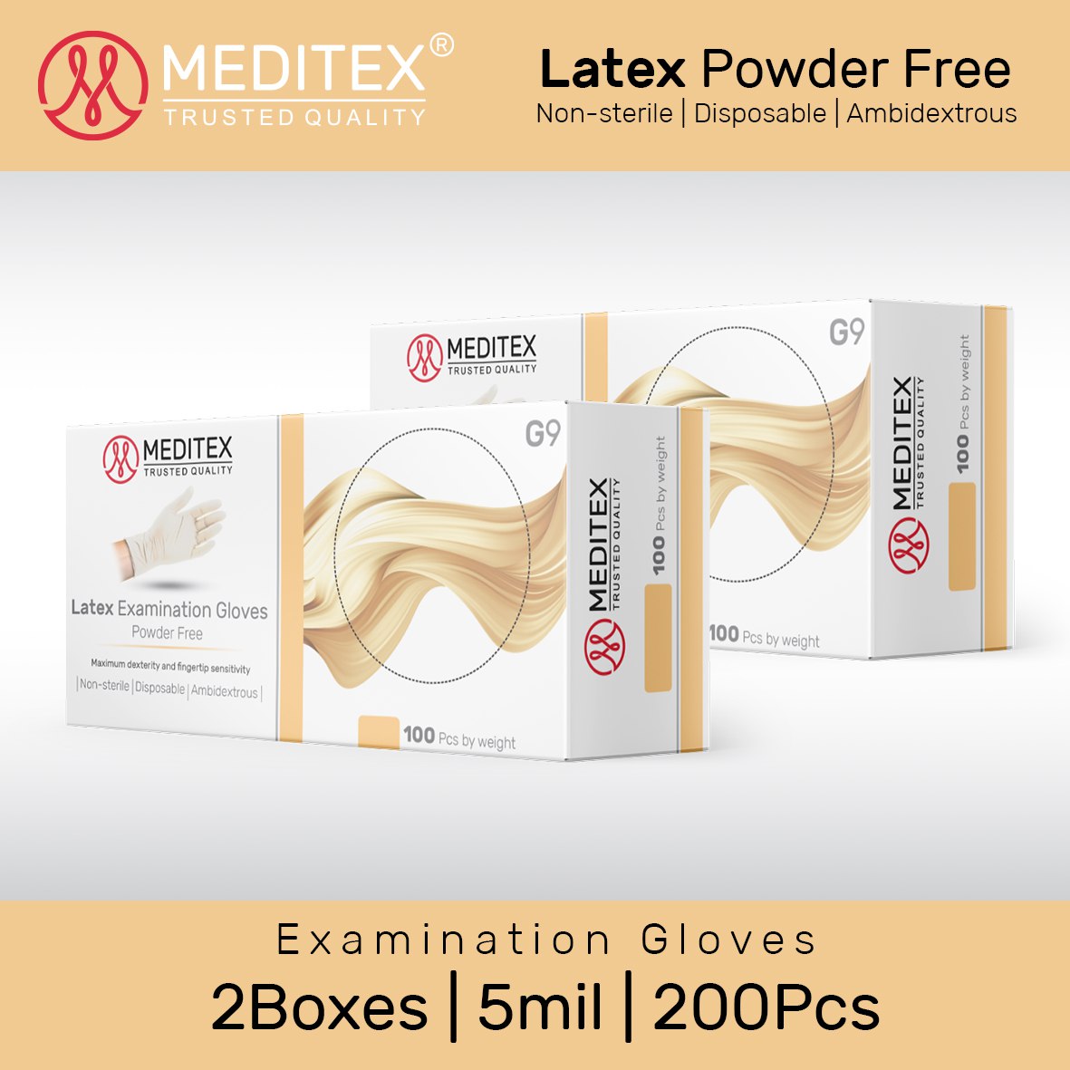 MEDITEX® (G9) DISPOSABLE EXAM POWDER FREE LATEX GLOVES WHITE COLOR 5MIL