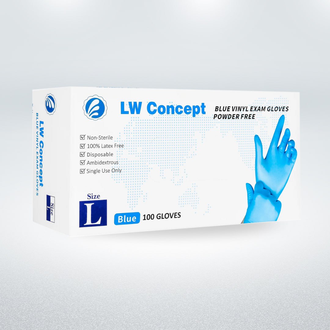 LW Concept Vinyl Exam Gloves - Latex-Free, Powder-Free, Non-Sterile