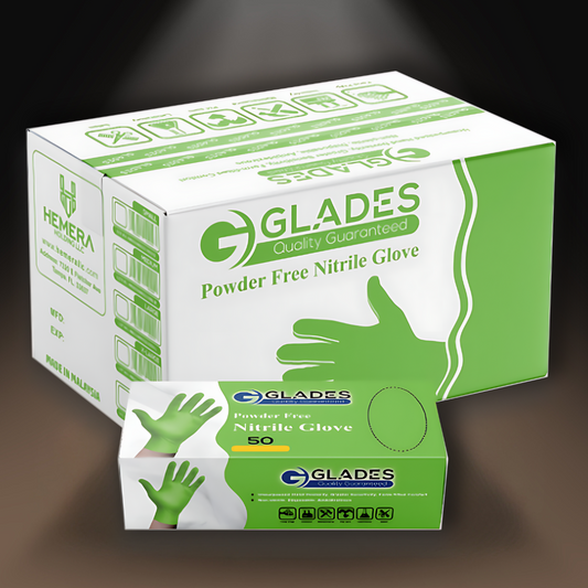 GLADES™ GREEN HEAVY DUTY NITRILE GLOVES 8 MIL DIAMOND GRIP POWDER FREE