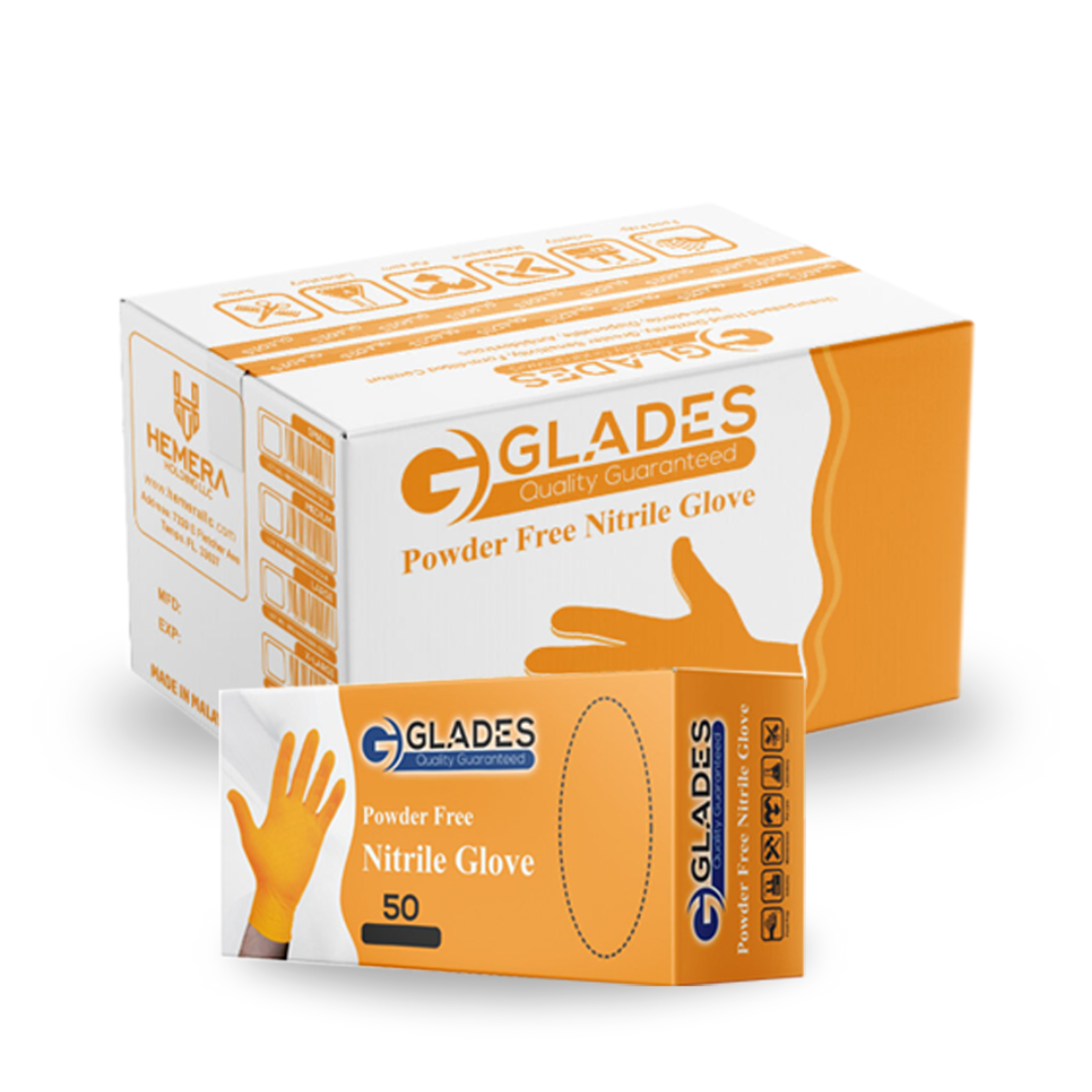 GLADES™ Orange Disposable Nitrile Gloves | 8mil Heavy Duty Diamond Grip Gloves | Powder Free Gloves