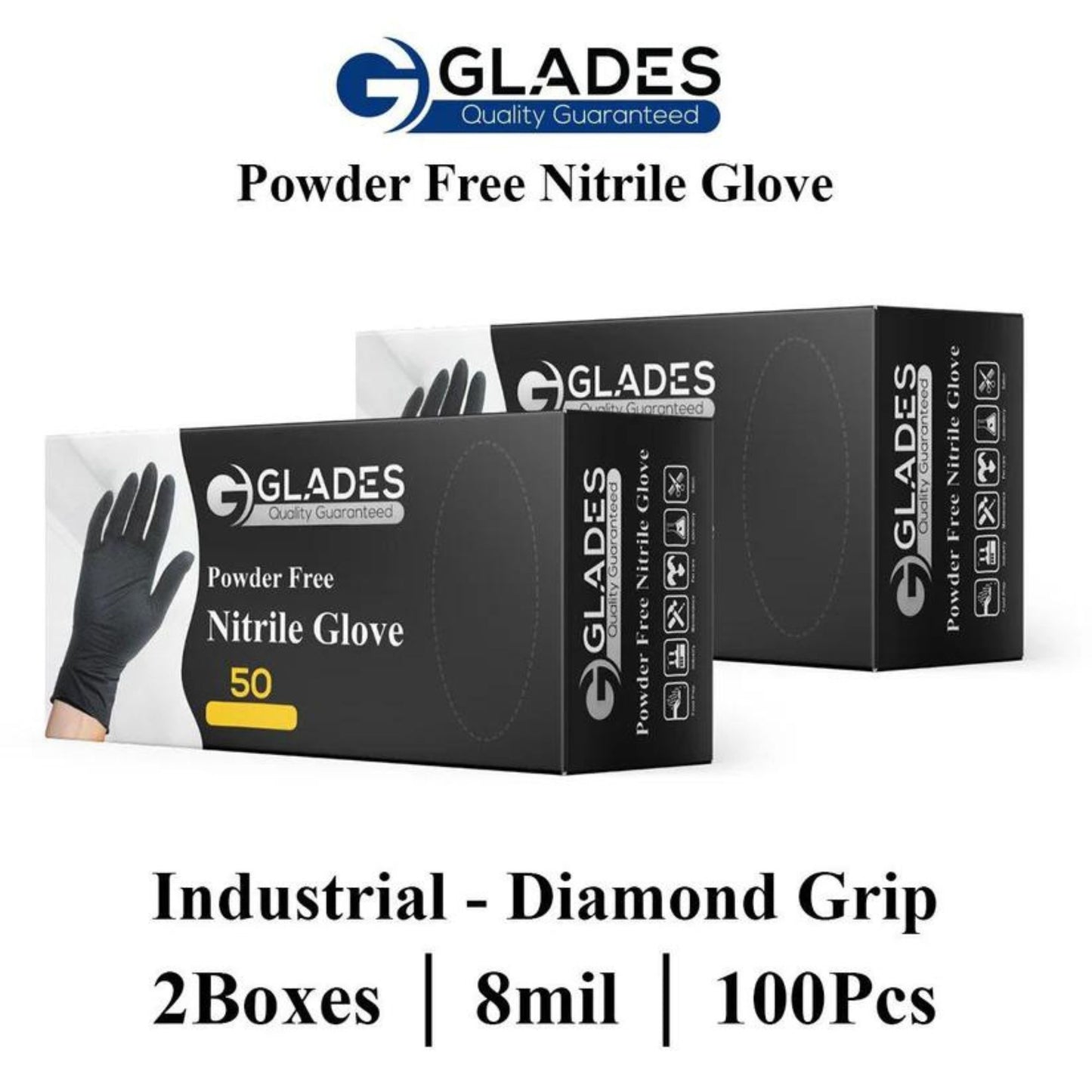 (WHOLESALE) GLADES HEAVY DUTY GREEN INDUSTRIAL NITRILE GLOVES 8 MIL DIAMOND GRIP POWDER FREE