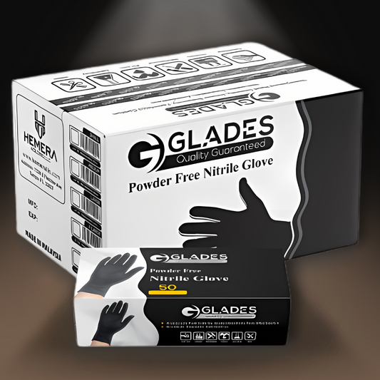 GLADES™ BLACK HEAVY DUTY NITRILE GLOVES 8 MIL DIAMOND GRIP POWDER FREE