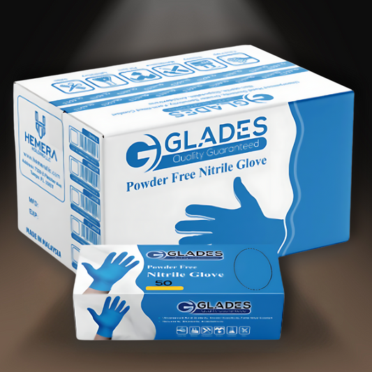 GLADES™ BLUE HEAVY DUTY NITRILE GLOVES 8 MIL DIAMOND GRIP POWDER FREE