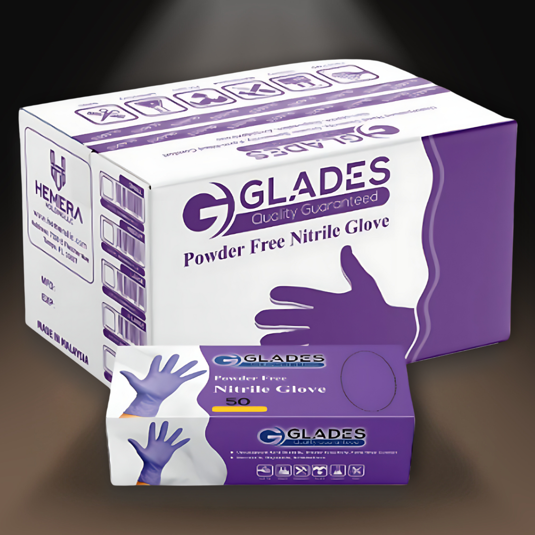 GLADES™ PURPLE HEAVY DUTY NITRILE GLOVES 8 MIL DIAMOND GRIP POWDER FREE