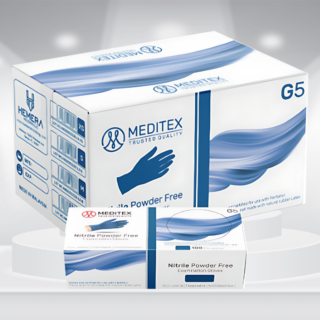 MEDITEX® (G5) Dark Blue Nitrile Gloves | 4mil Exam Latex Free Gloves | Powder Free Gloves