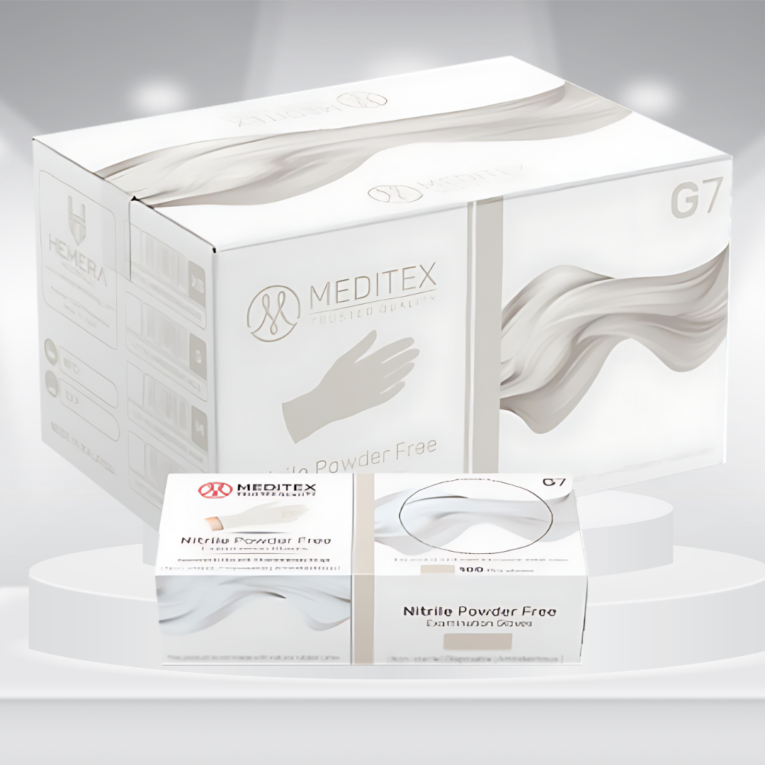 MEDITEX® (G7) White Nitrile Gloves | 4mil Exam Gloves | Powder Free Gloves