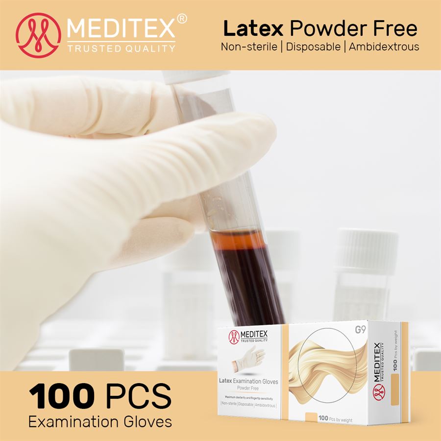 (WHOLESALE) MEDITEX (G9) DISPOSABLE EXAM POWDER FREE LATEX GLOVES WHITE COLOR 5MIL