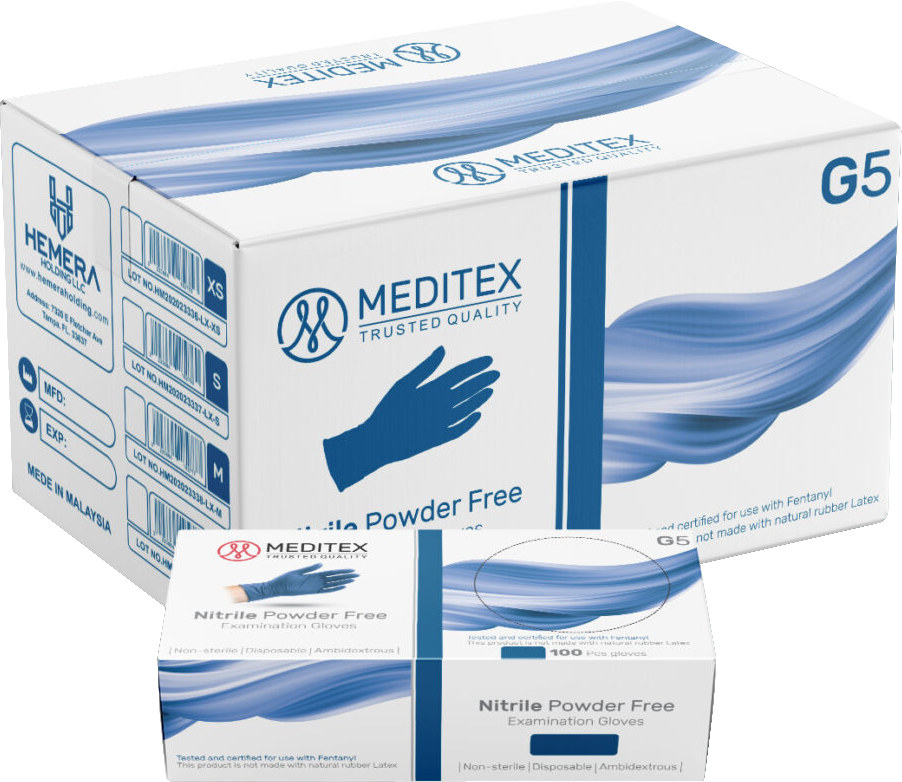 (WHOLESALE) MEDITEX (G5) DISPOSABLE EXAM NITRILE GLOVES DARK BLUE POWDER FREE LATEX FREE 4MIL