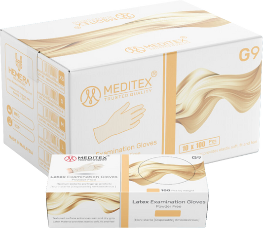 MEDITEX (G9) DISPOSABLE EXAM POWDER FREE LATEX GLOVES WHITE COLOR 5MIL