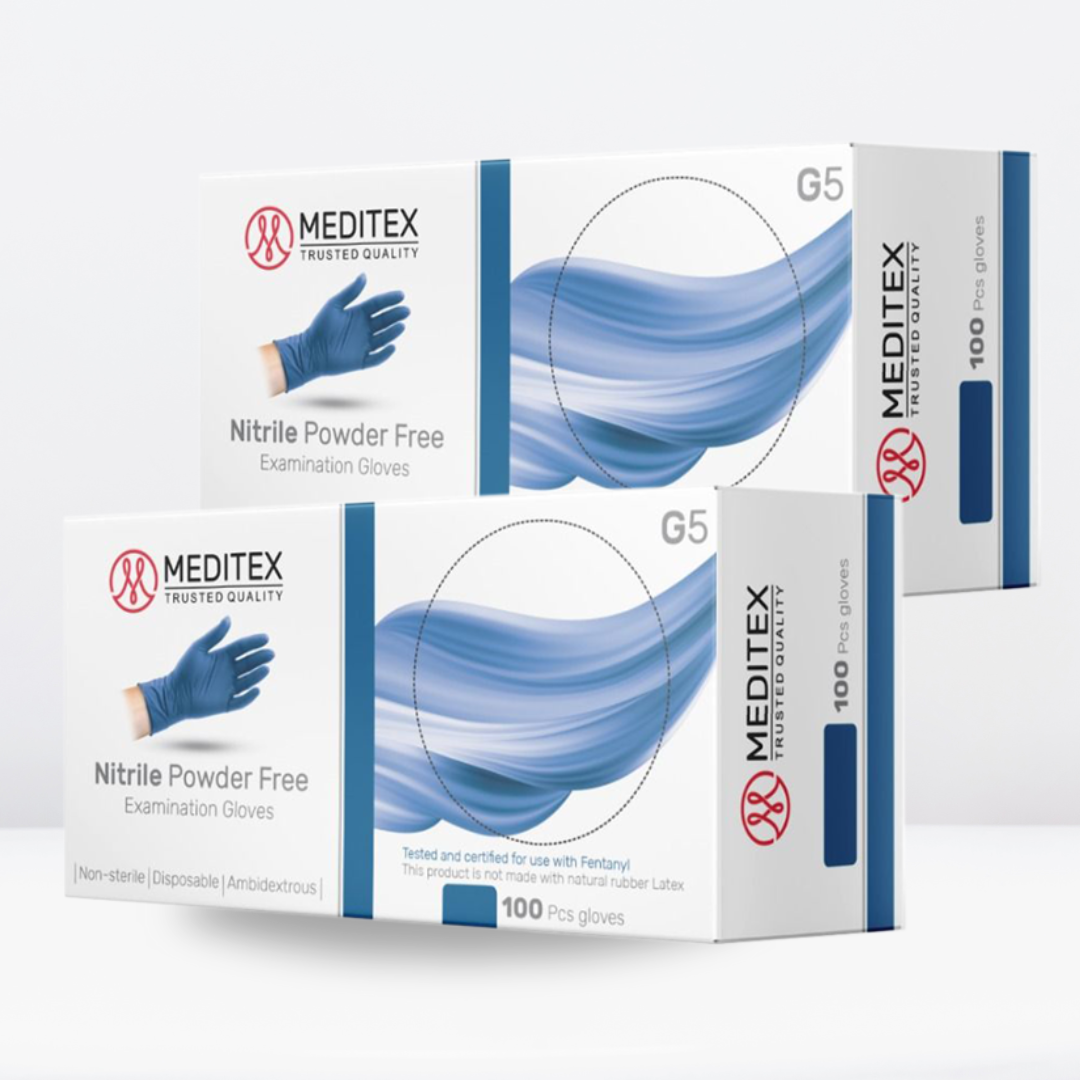 MEDITEX® (G5) Dark Blue Nitrile Gloves | 4mil Exam Latex Free Gloves | Powder Free Gloves