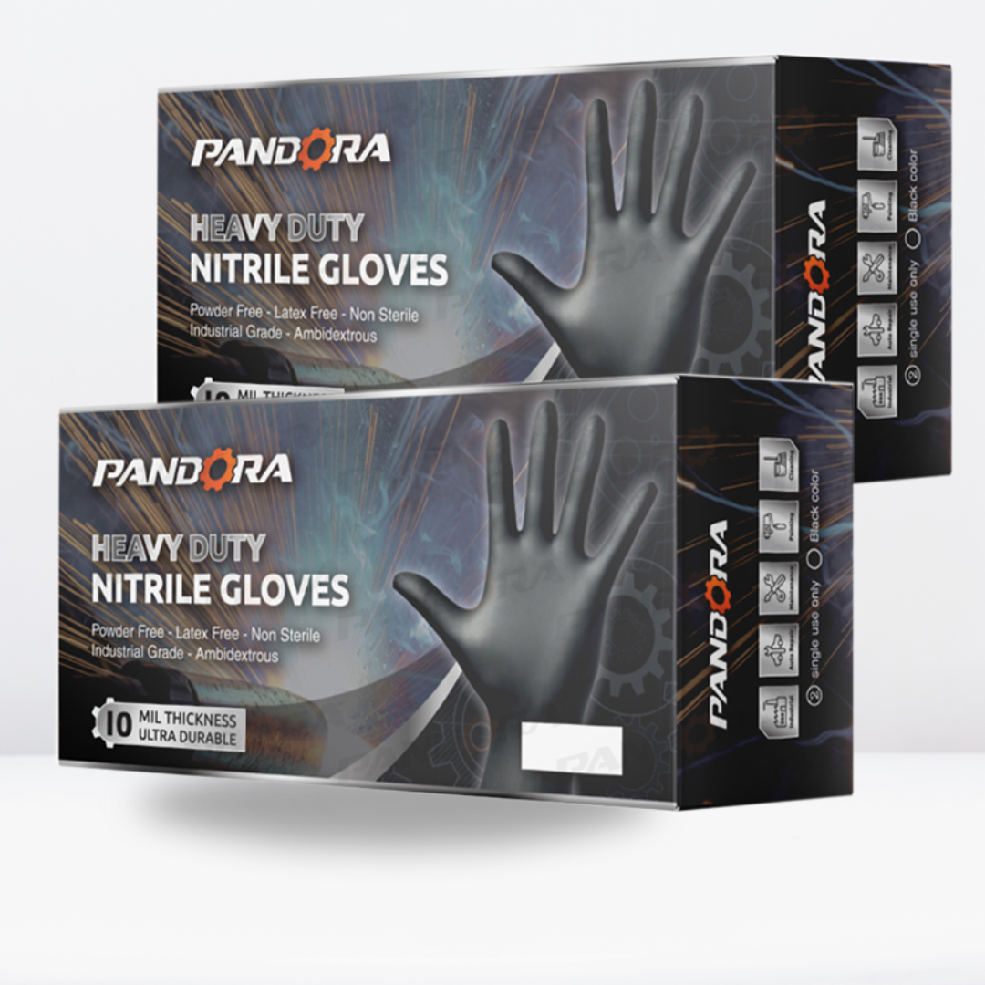 PANDORA™  Black Nitrile Gloves | 10mil Heavy Duty Gloves | Powder Free Gloves