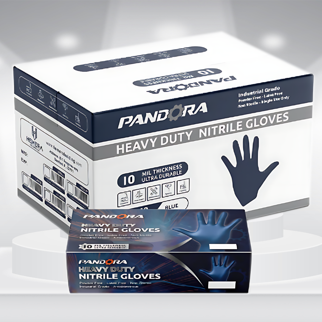 PANDORA™ Blue Nitrile Disposable Gloves | 10mil Heavy Duty Industrial Gloves | Powder Free Gloves