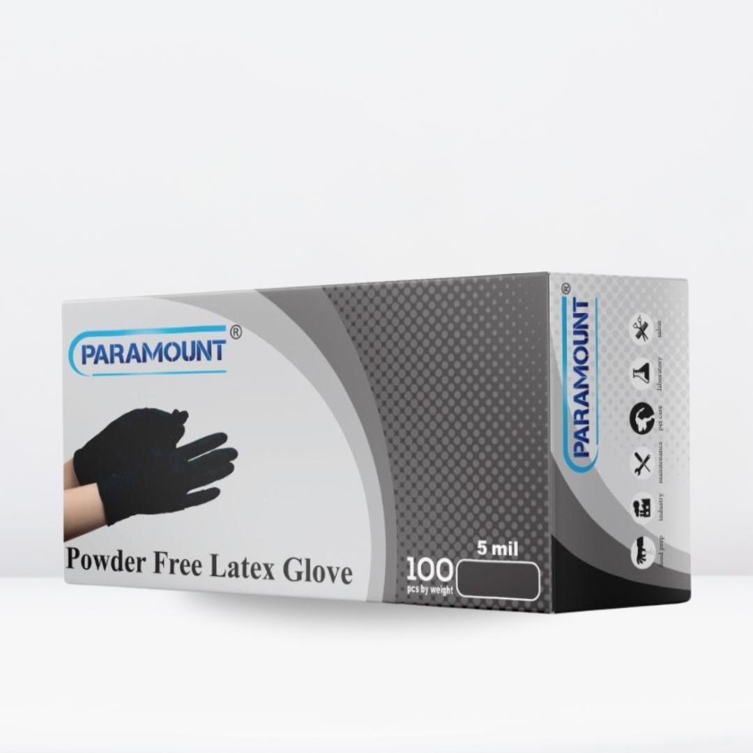 PARAMOUNT® Black  Latex Disposable Gloves | 5mil Exam Gloves | Powder Free Gloves