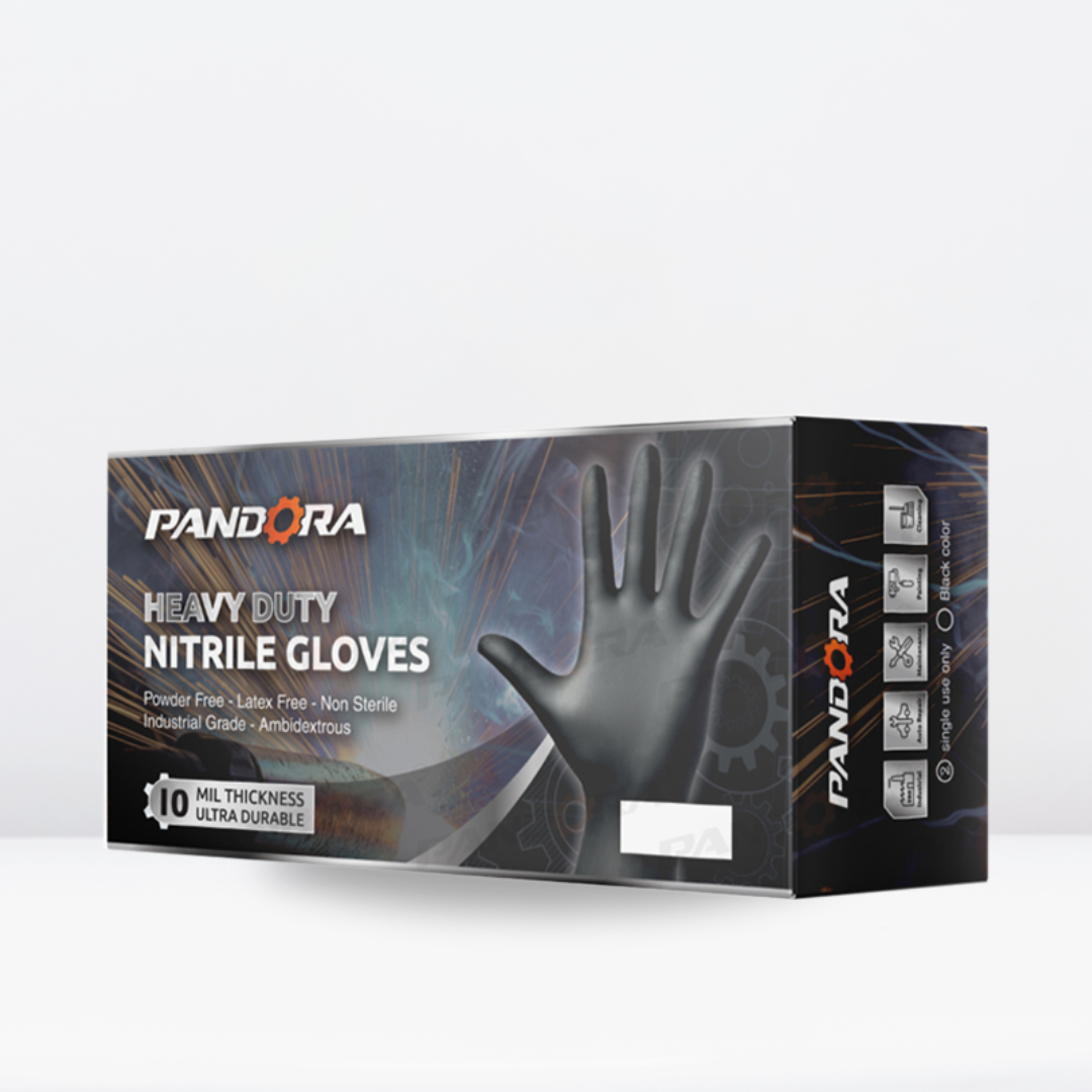 PANDORA™  Black Nitrile Gloves | 10mil Heavy Duty Gloves | Powder Free Gloves