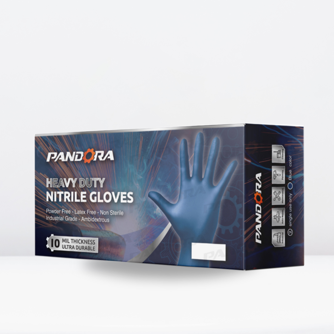 PANDORA™ Blue Nitrile Disposable Gloves | 10mil Heavy Duty Industrial Gloves | Powder Free Gloves