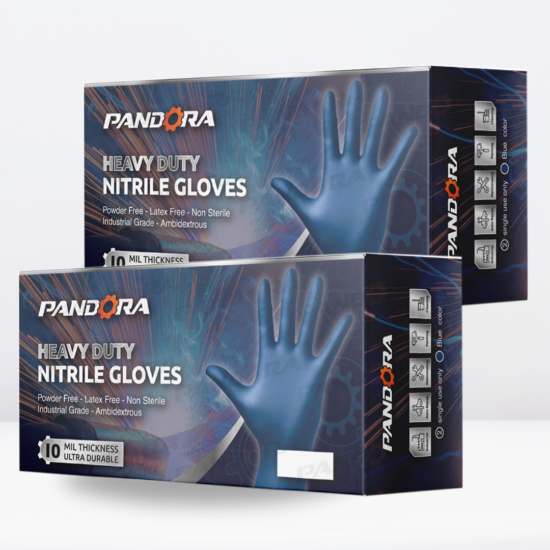 PANDORA™ Blue Nitrile Disposable Gloves | 10mil Heavy Duty Industrial Gloves | Powder Free Gloves