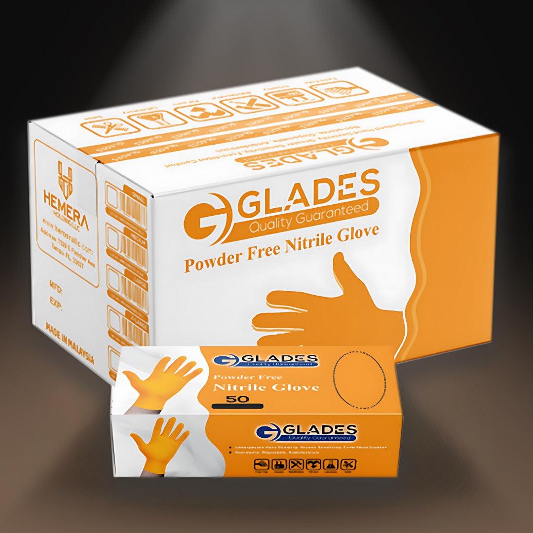 GLADES™ ORANGE HEAVY DUTY NITRILE GLOVES 8 MIL DIAMOND GRIP POWDER FREE