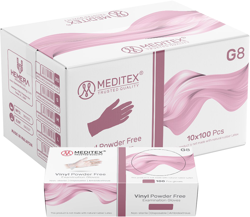 MEDITEX® (G8) CLEAR DISPOSABLE EXAM VINYL GLOVES POWDER FREE 4MIL