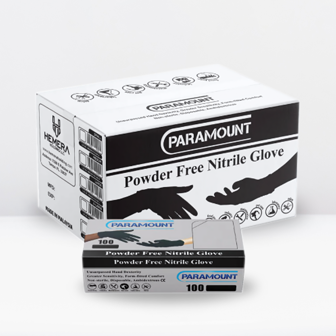 PARAMOUNT® Black Nitrile Gloves | 4mil Exam Gloves | Powder Free Gloves