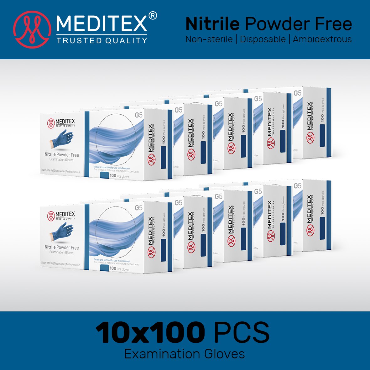MEDITEX® (G5) DISPOSABLE EXAM NITRILE GLOVES DARK BLUE POWDER FREE LATEX FREE 4MIL