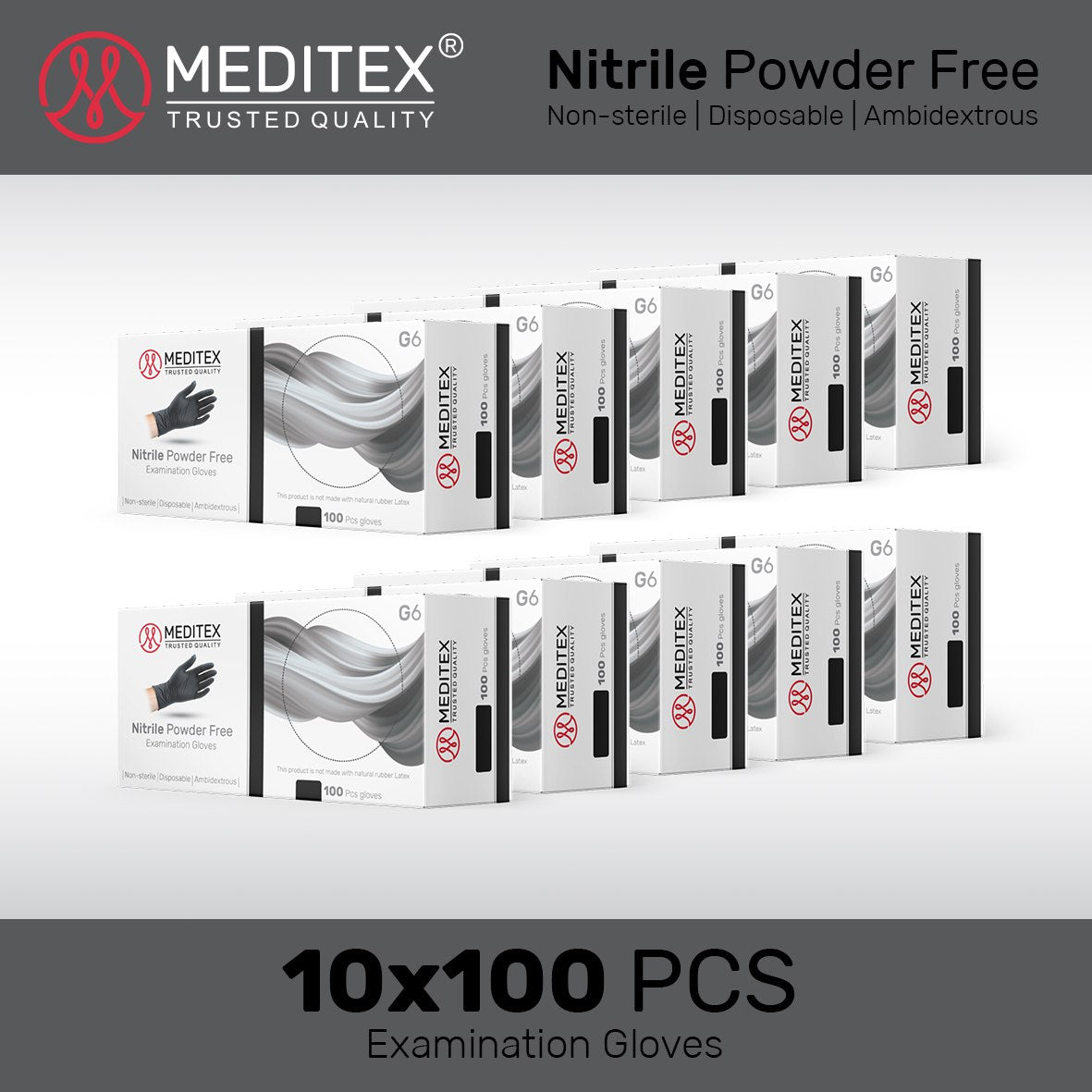 MEDITEX® (G6) DISPOSABLE EXAM NITRILE GLOVES BLACK COLOR POWDER FREE LATEX FREE 4MIL