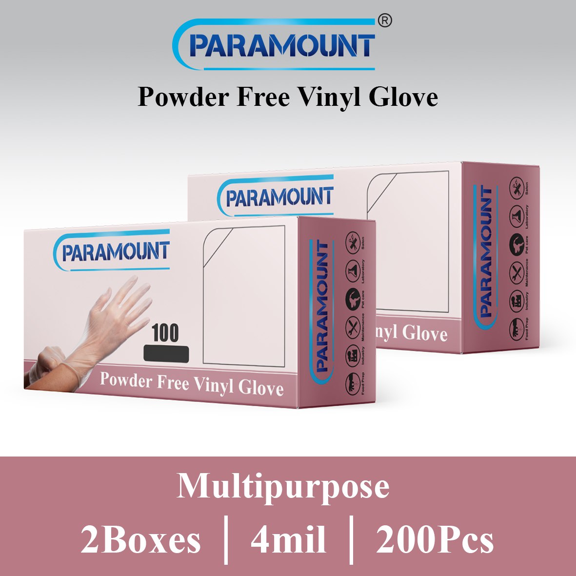PARAMOUNT POWDER FREE CLEAR VINYL GLOVES MULTI-PURPOSE 4MIL